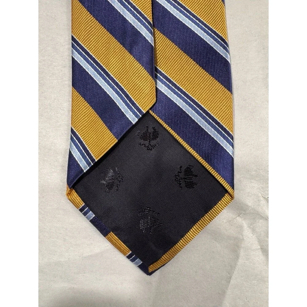 NWOT Brooks Brothers Silk Tie USA Made Gold/Blue/Silver Stripes 58